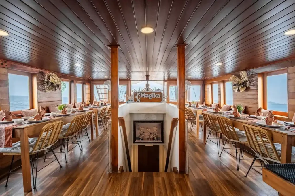 Indoor dining area aboard Magika