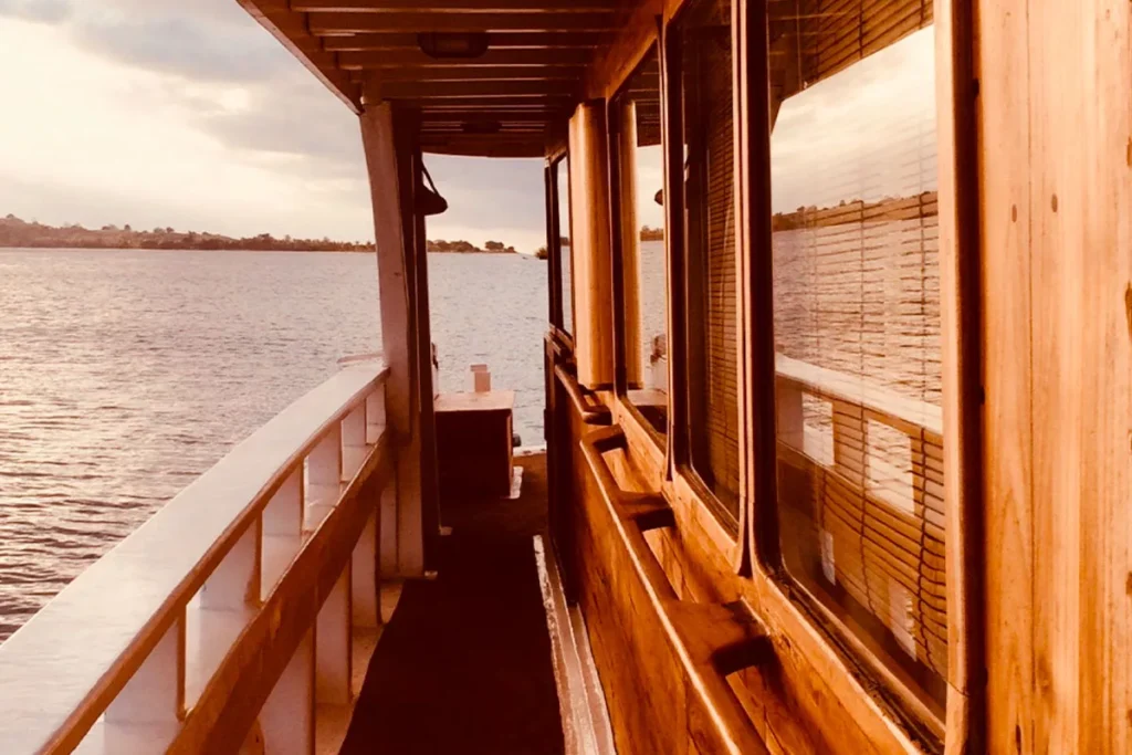 Covered side deck aboard Mikumba Dua