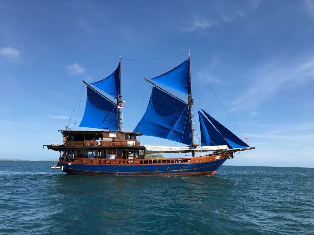 The 30-metre Moana phinisi schooner in Komodo waters