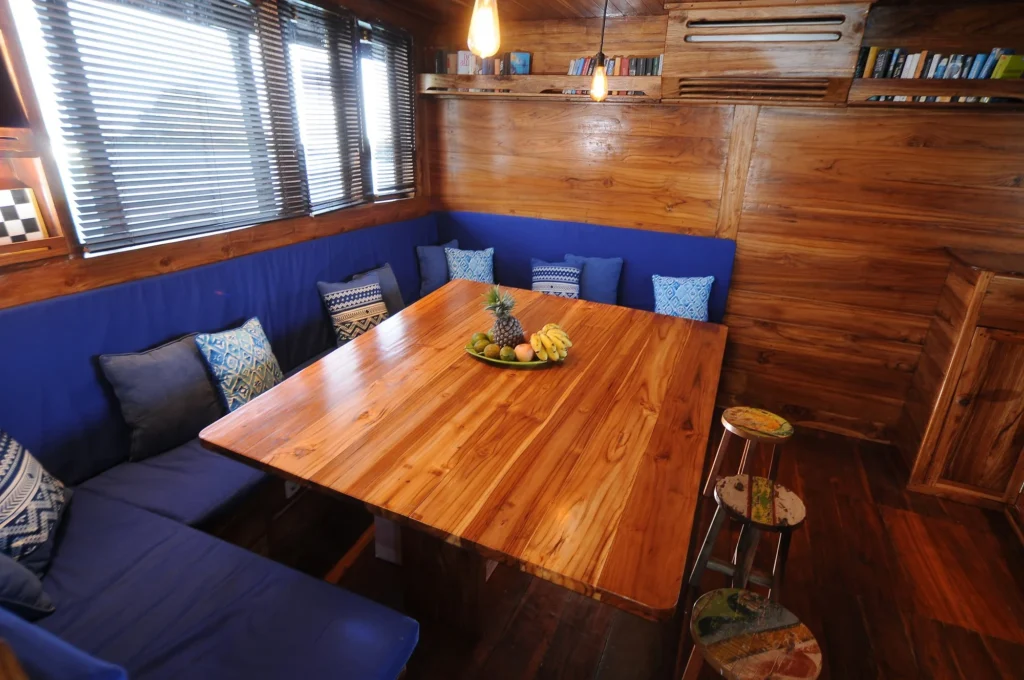 Seating and reading corner in the Moana Cruising salon