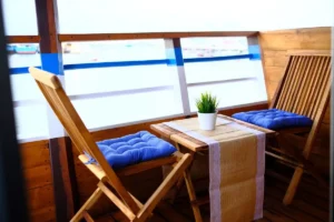 Private balcony of an upper-deck master suite on Mutiara Cruise