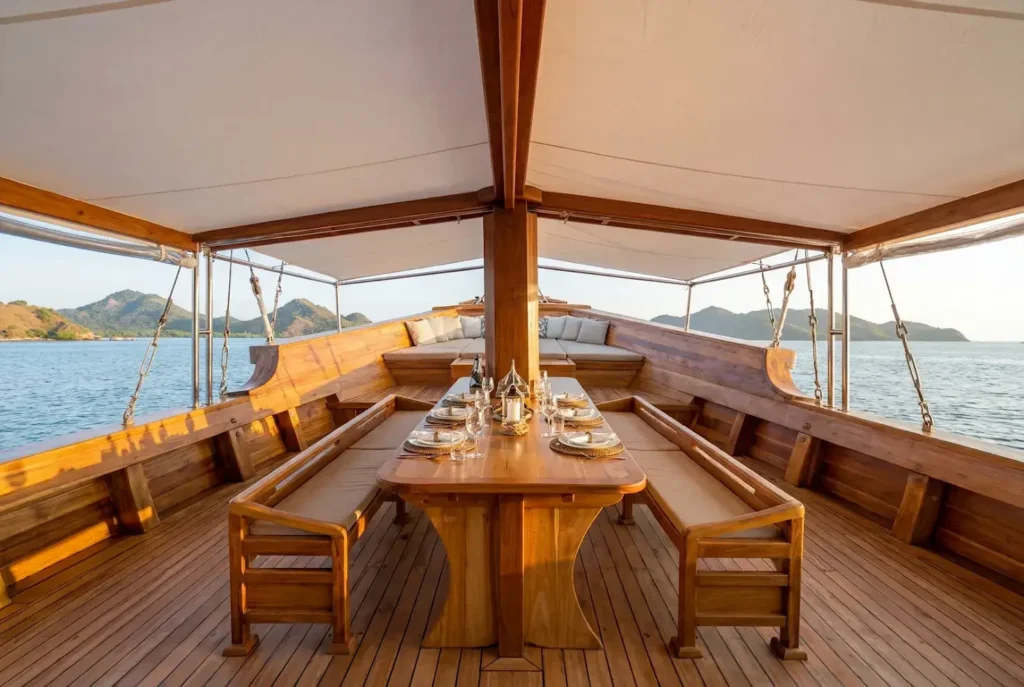 Outdoor dining area aboard Naturalia Cruise