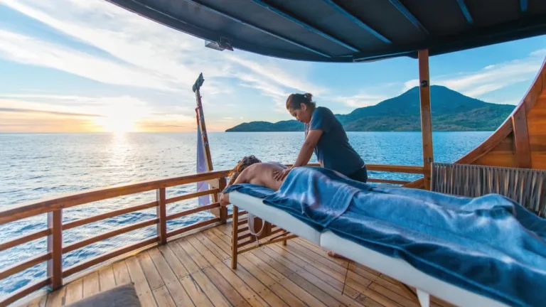 Massage table on the private terrace of the Ocean Pure 1 master suite