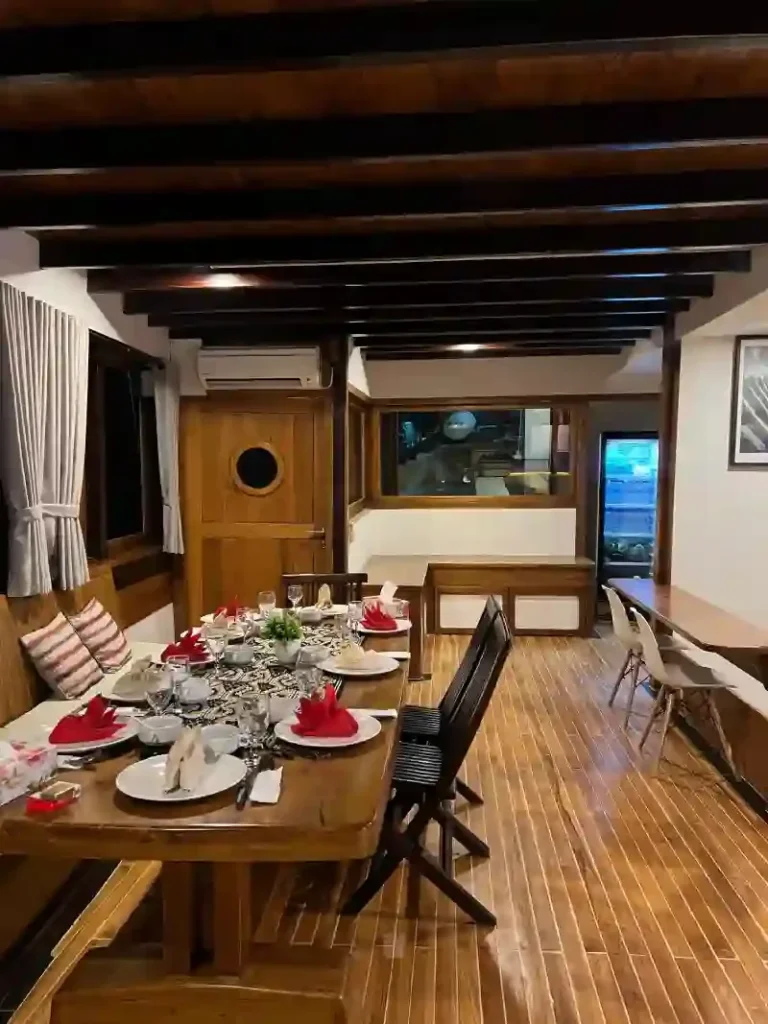 Outdoor dining area on Panrita, set for meals in the open air
