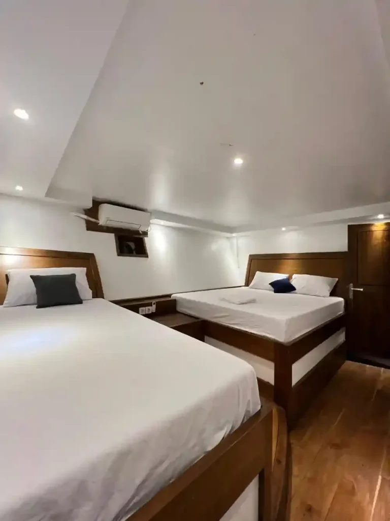 Superior Cabin on the lower deck of Panrita with a queen bed, the entry grade