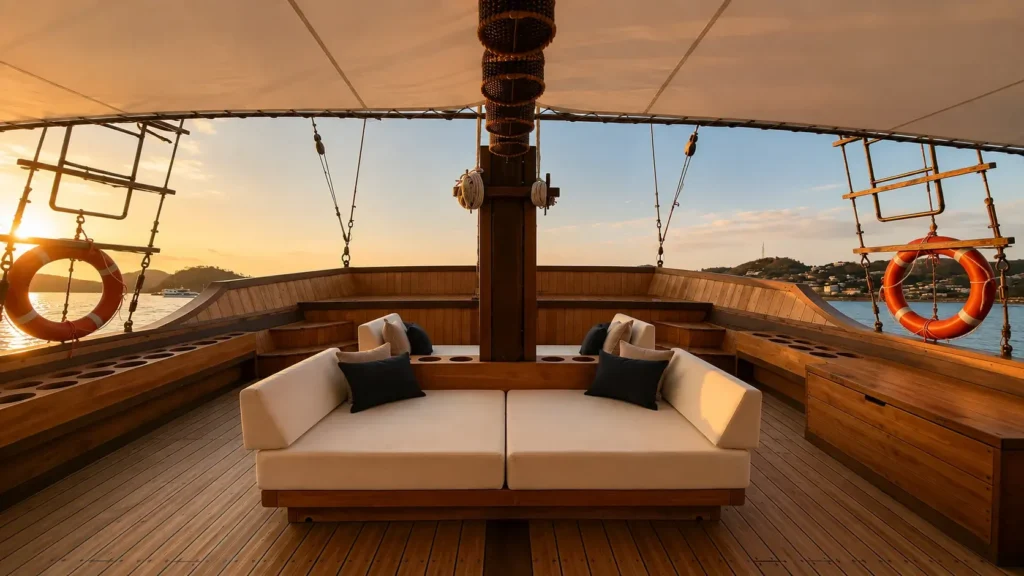 Main deck lounge aboard Papiton Allo phinisi