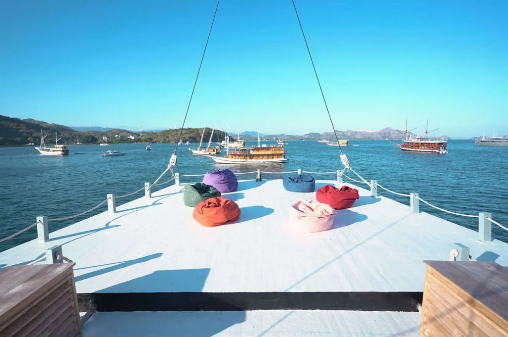 Sundeck with beanbags aboard Queenesia II