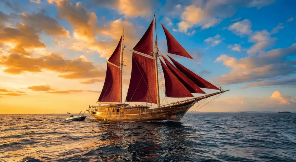 Revfiero phinisi exterior in Komodo waters