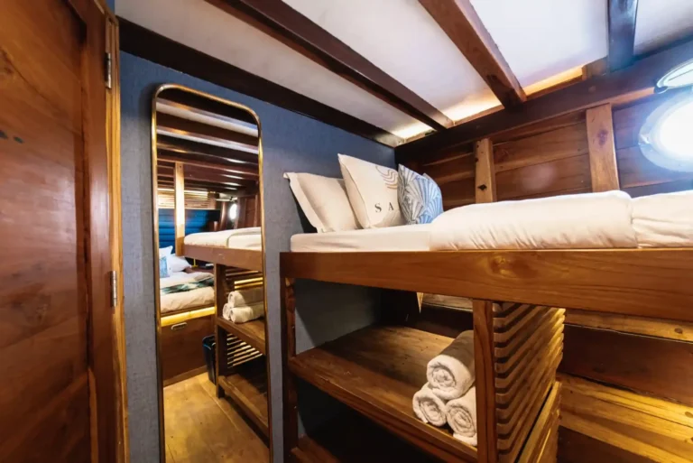 Bali and Flores family cabin layout aboard Samara 2 with double bed and single bunk