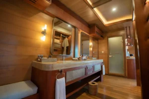 Seating area inside the Presidential Suite Whale aboard Sanctuary