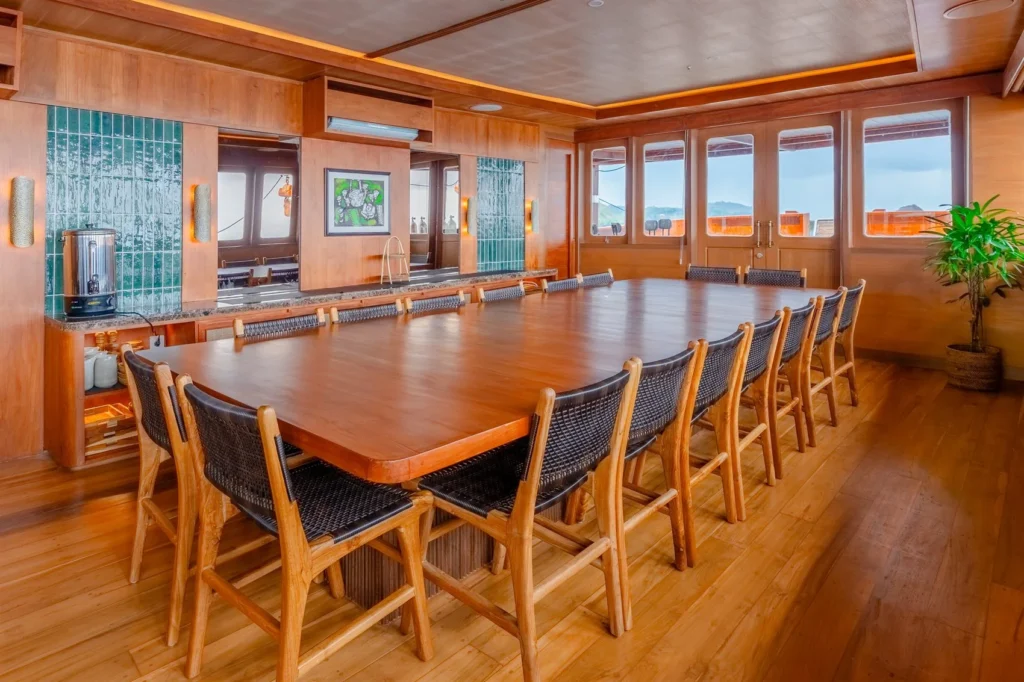 Restaurant and dining room aboard Sanctuary yacht