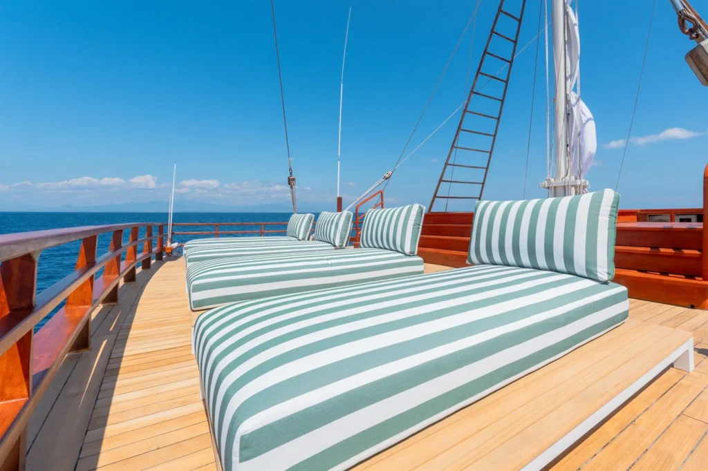 Rooftop sunbeds aboard Sanctuary yacht