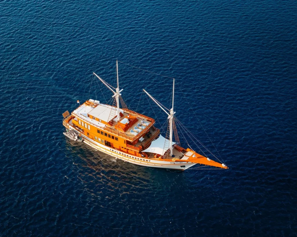 Aerial view of Sanctuary luxury phinisi yacht
