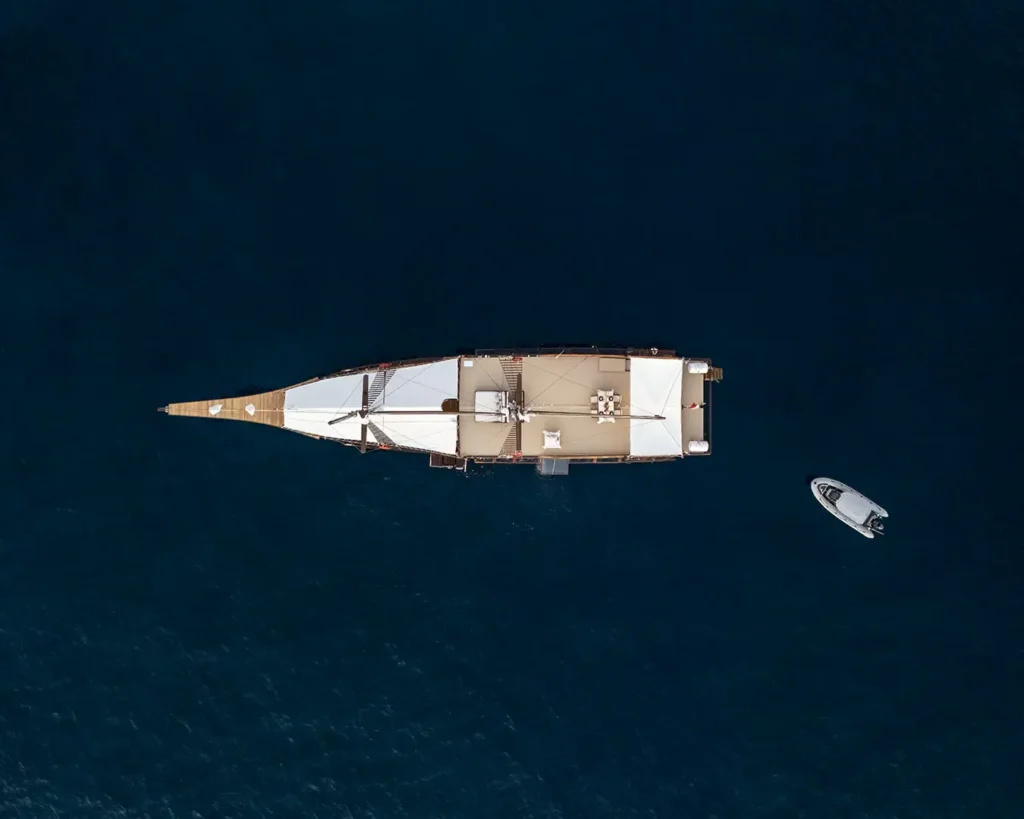 Top-down aerial view of Sanya yacht at sea
