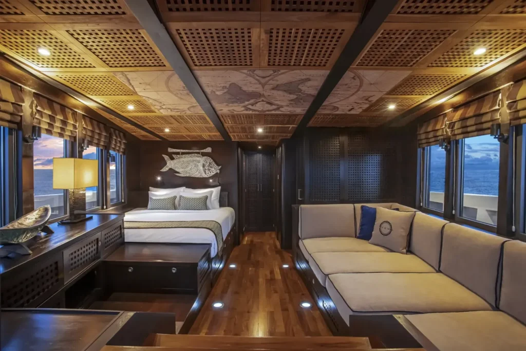 Indoor saloon and lounge aboard Scubaspa Zen