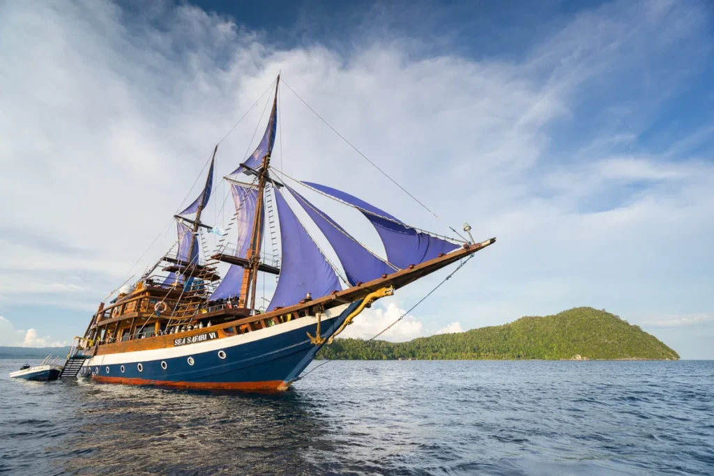 Side exterior of Sea Safari 6 phinisi under sail