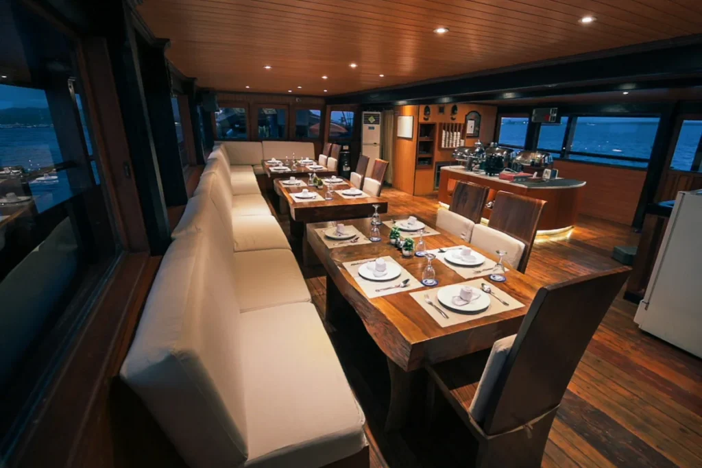 Indoor dining saloon aboard Sea Safari 8
