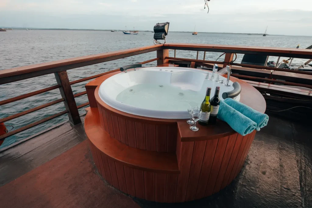Open-air Jacuzzi deck aboard Sea Safari 8