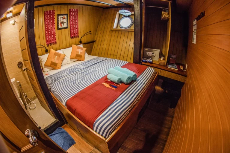 Wide view of a lower deck double cabin aboard Sea Safari 8