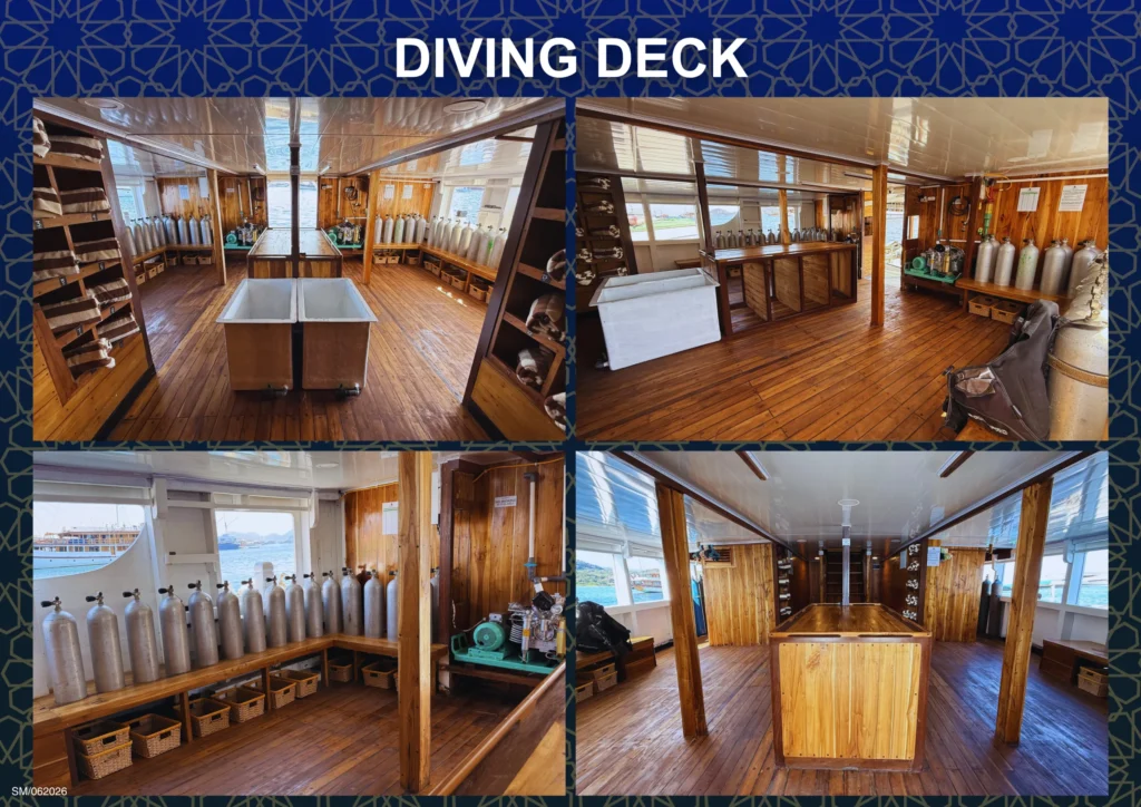 Dive deck and gear stations aboard Seamore Papua