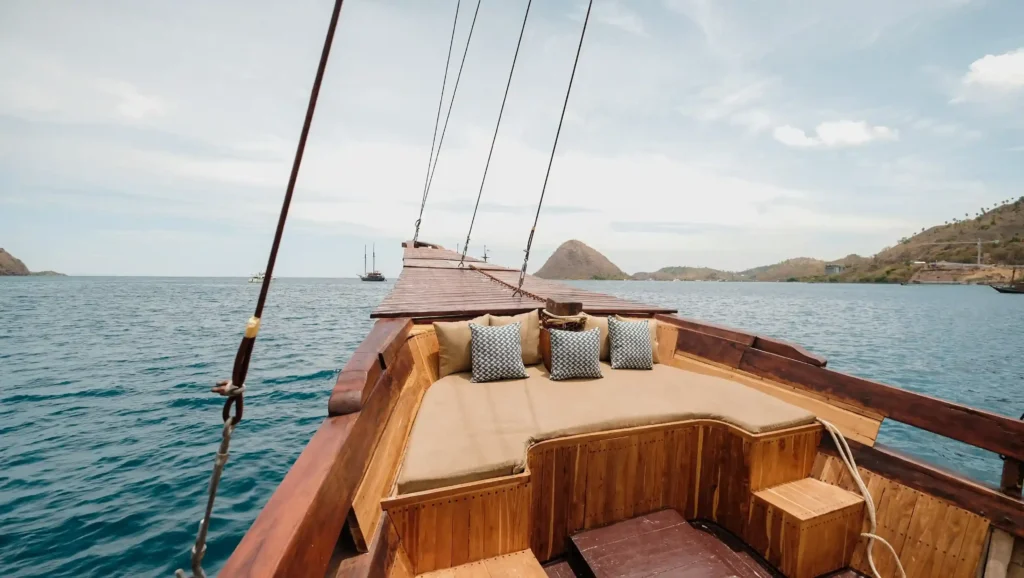 Outdoor deck lounge aboard Senada phinisi