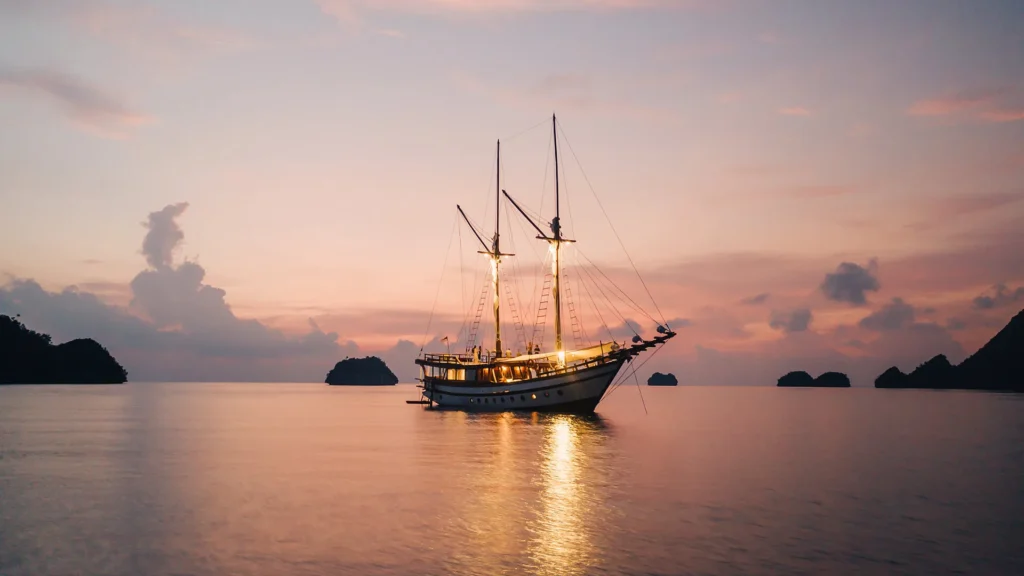 Senja phinisi yacht sailing in Indonesian waters