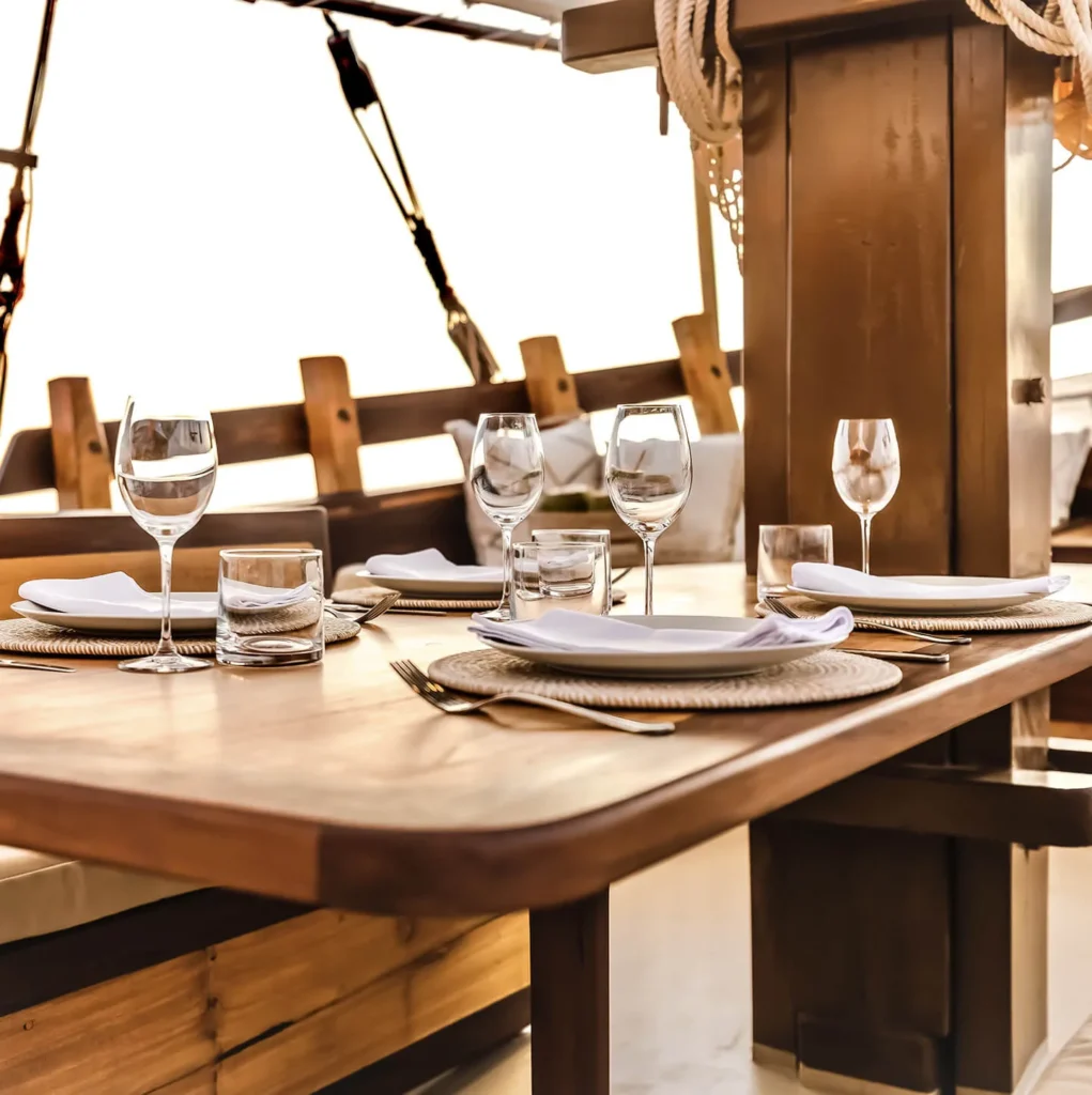 Dining table setting aboard Senja
