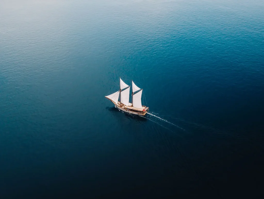 Senja anchored off an Indonesian island