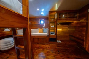 Vanity, storage and safety box in a Seven Angel bunk cabin