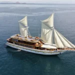 Seven Angel, a 48.5-metre phinisi, at anchor in Komodo National Park
