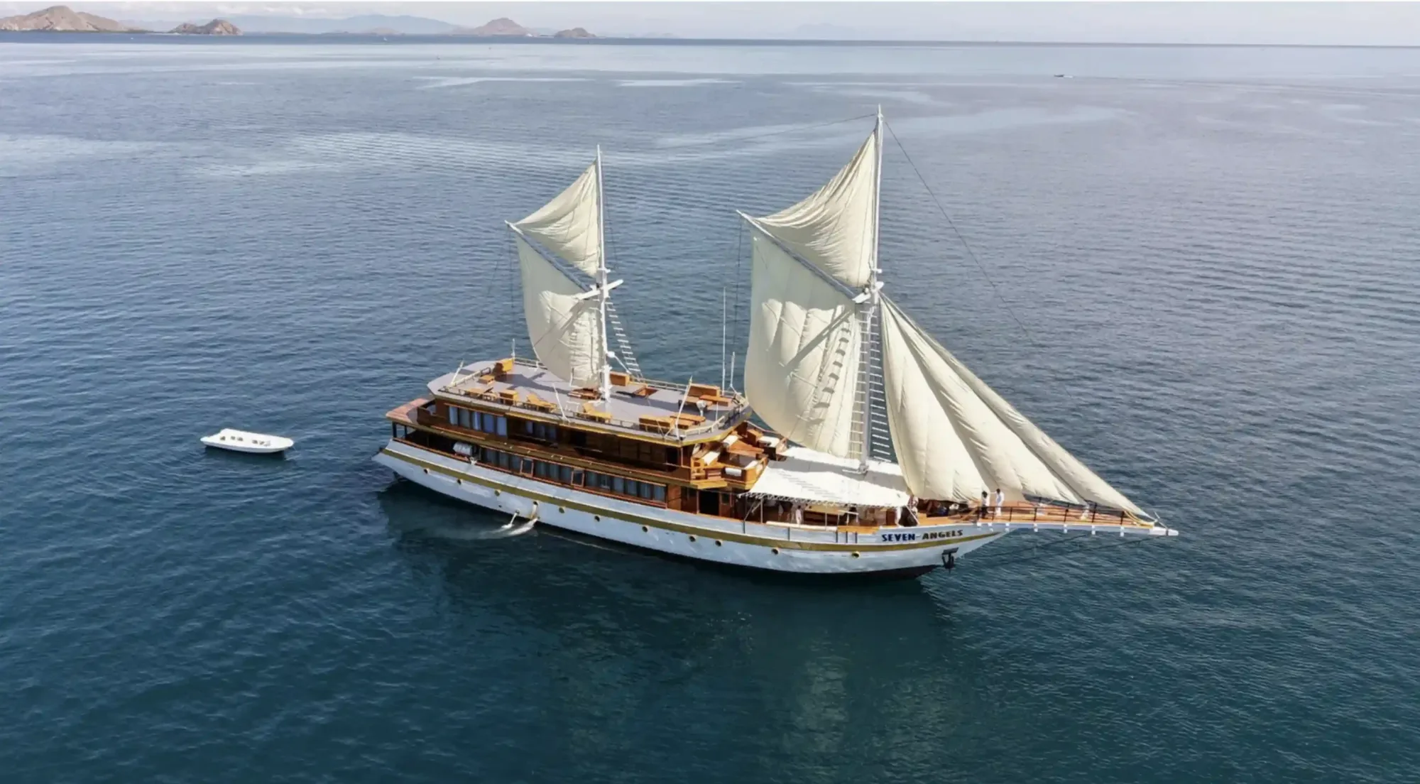 Seven Angel, a 48.5-metre phinisi, at anchor in Komodo National Park