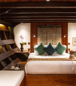 Cabin interior with original Indonesian art aboard Si Datu Bua