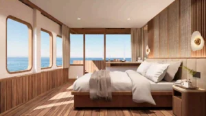 Merak Suite on Sukha Sail 2 with queen bed, sea view and private balcony access