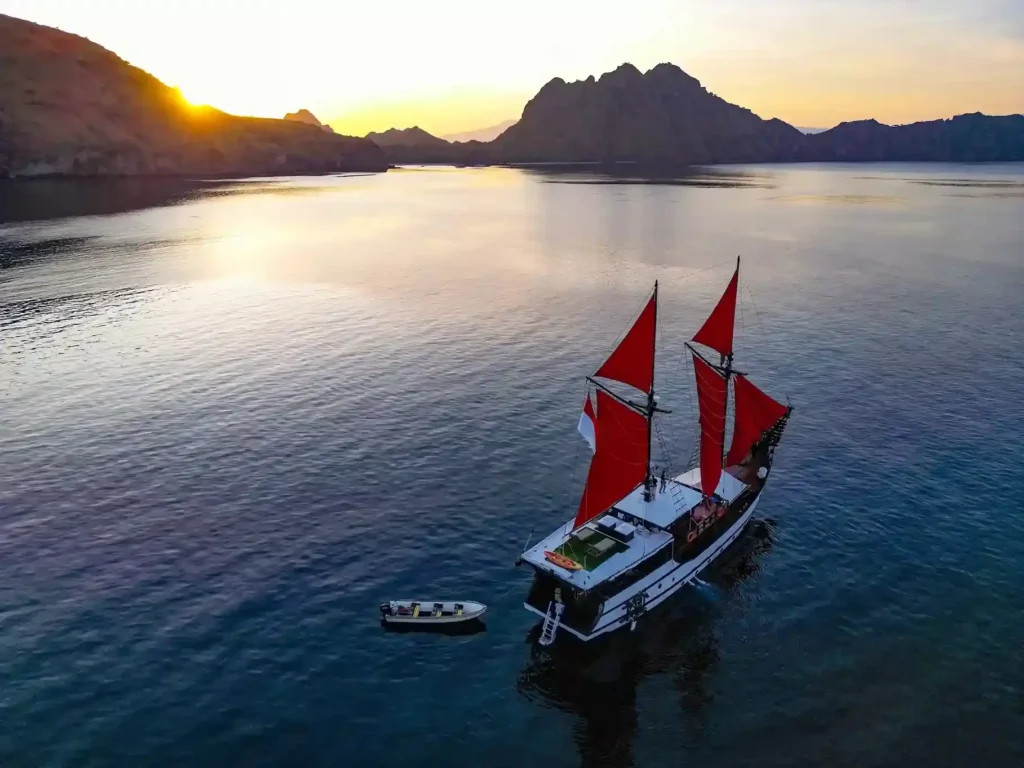 Supraba phinisi viewed from the water during an Indonesian liveaboard voyage