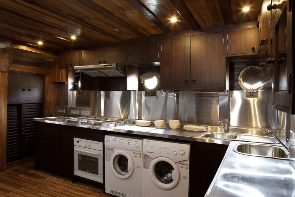 Galley where the crew prepare five meals a day aboard Tambora