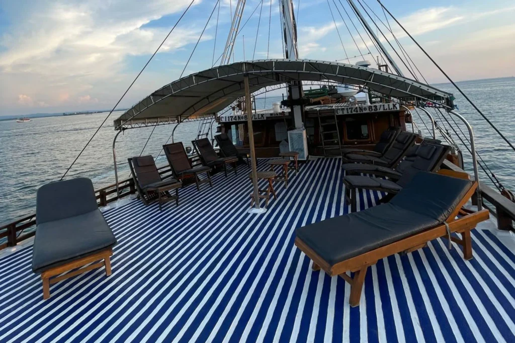 Sun deck aboard Tambora, one of three lounge decks that can be shaded