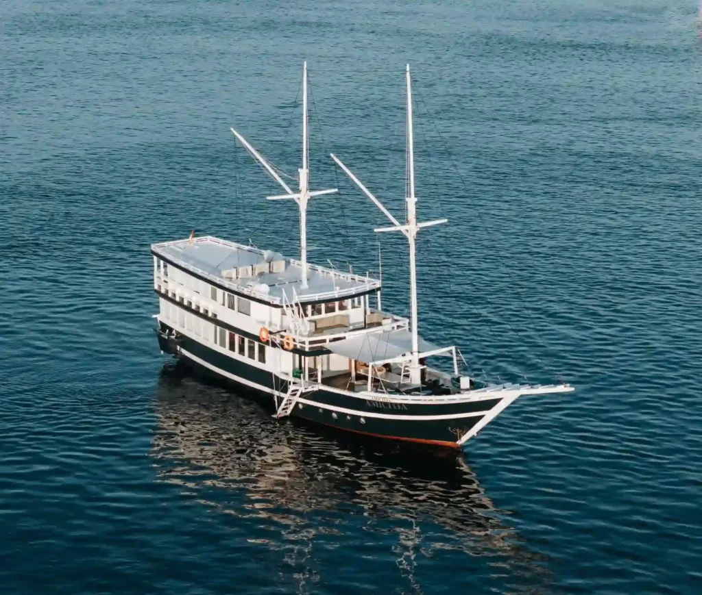 Tara at anchor off an island in Komodo National Park