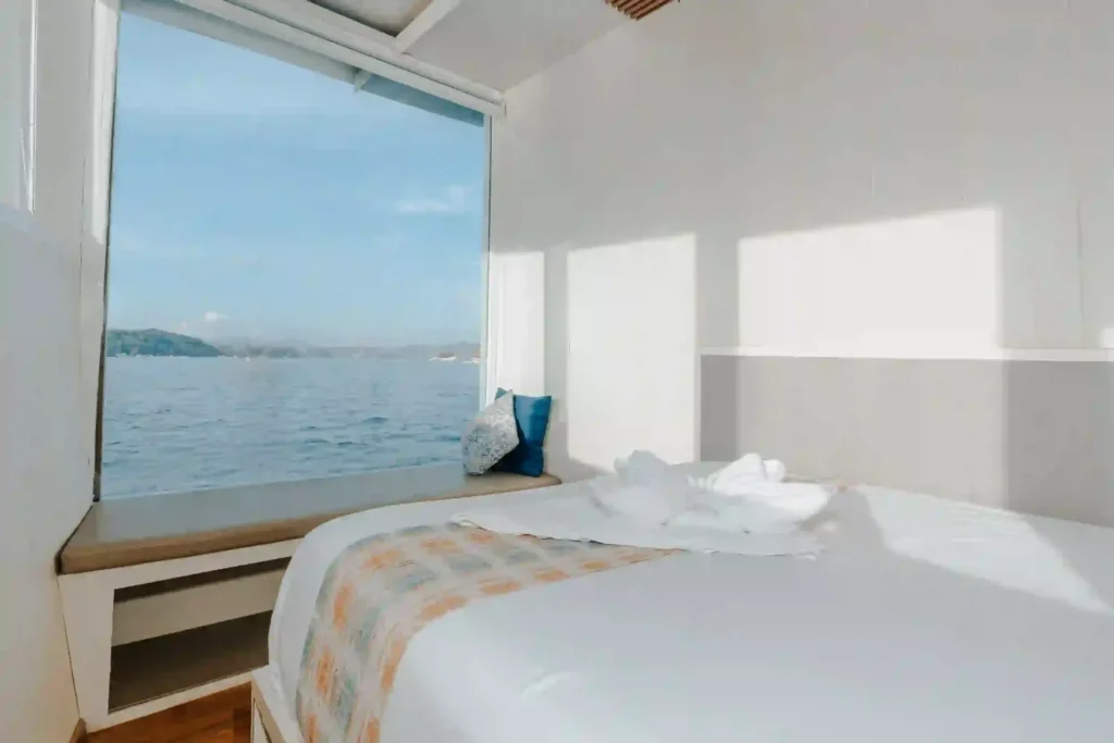 Deluxe panoramic cabin on Tara with wide glazing and a double bed
