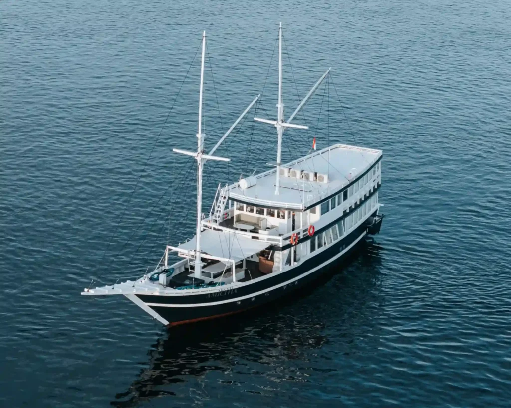 Tara by Adhama, a 28-metre ironwood phinisi built in 2021, in Komodo National Park