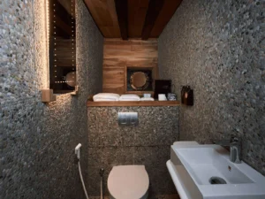 Private bathroom in the lower-deck Luxe Room aboard The Oracle