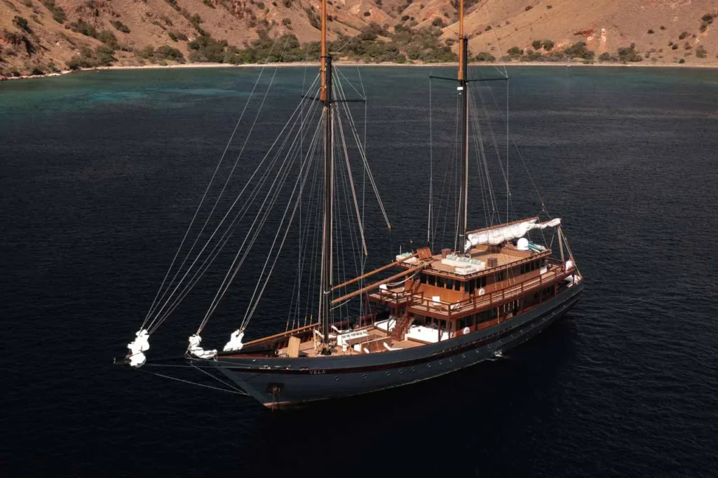 Aerial view of Vela under sail in Indonesia