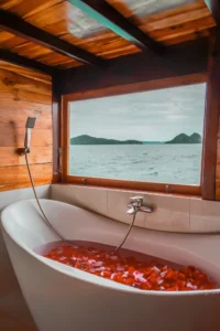 Bathtub in the Western Room aboard Vinca Voyages