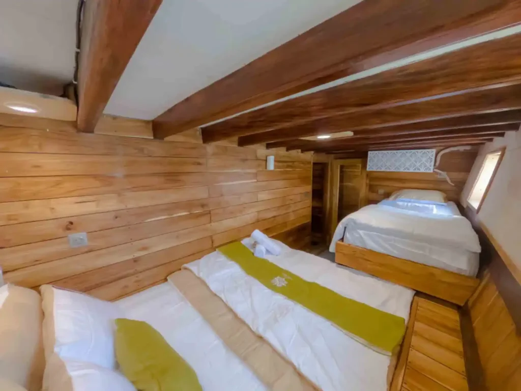 Sun deck on Yumana with bean bags and open sea views