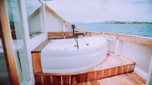 Private outdoor bathtub beside the Master Cabin on Zada Ulla