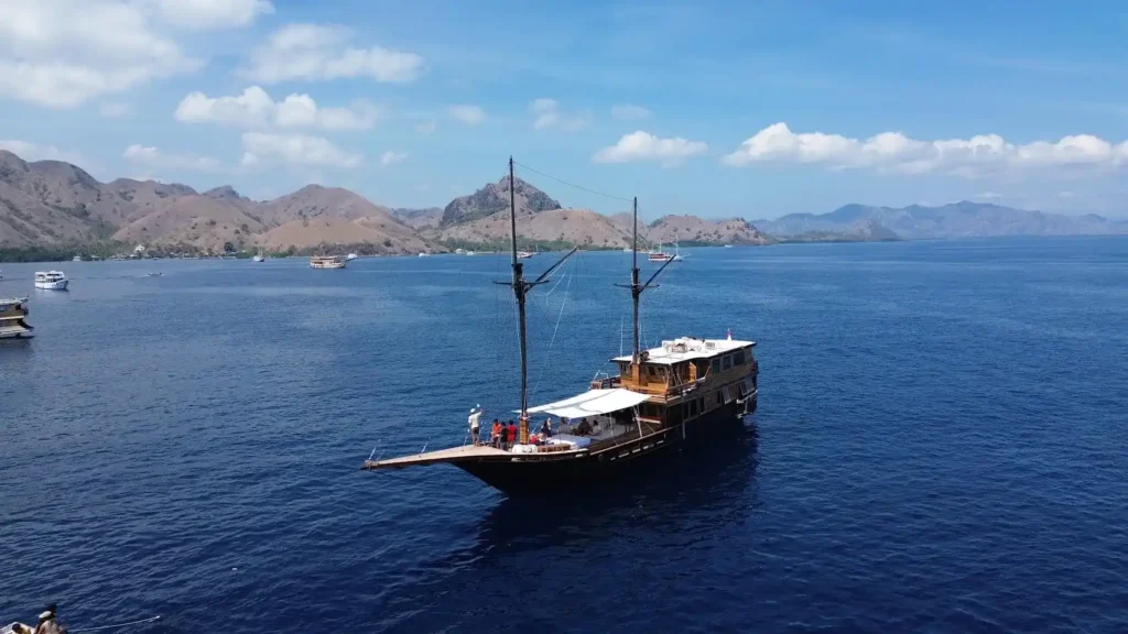 Alternative aerial view of Blackbeard Phinisi in Komodo