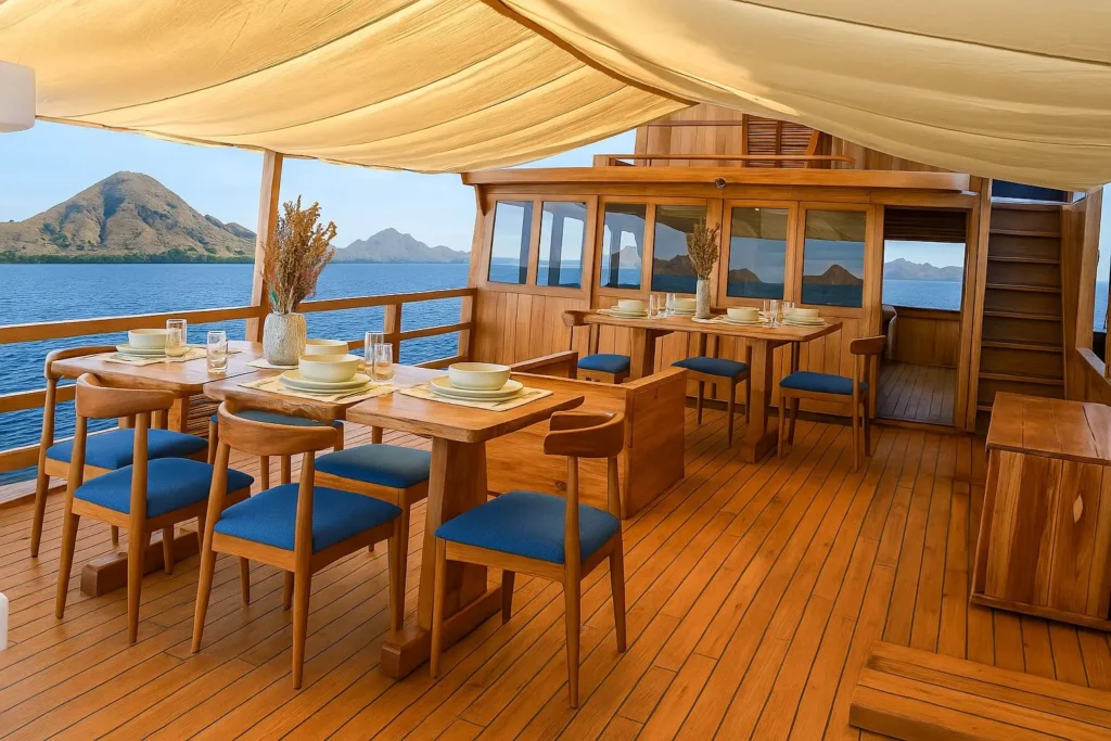 Combined dining and lounge area aboard Blue Lotus