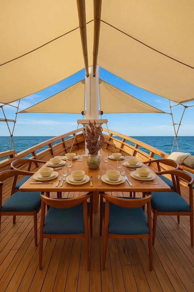 Main-deck dining area aboard Blue Lotus