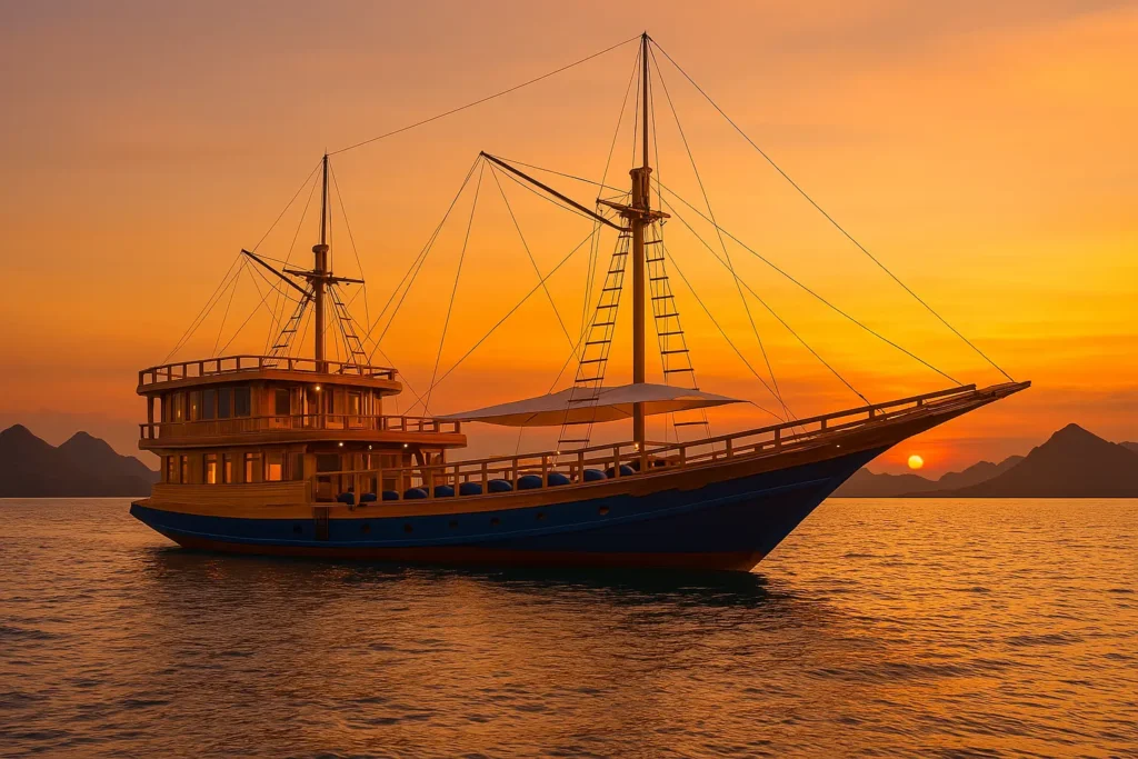 Blue Lotus silhouetted against sunset in Komodo