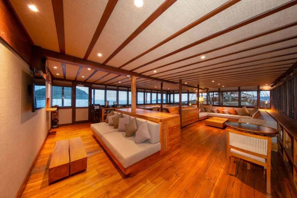 Air-conditioned indoor lounge aboard Coralia