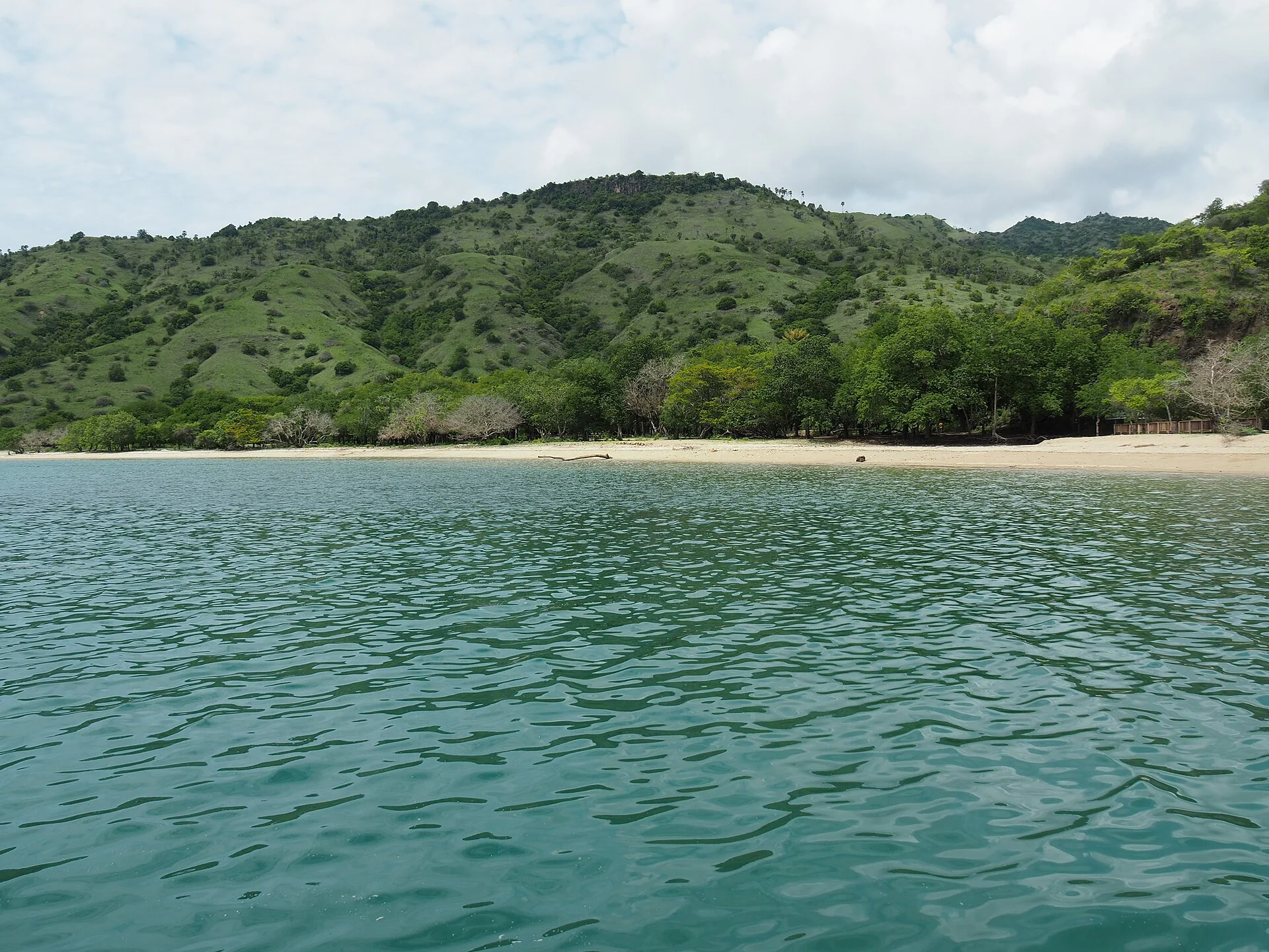 Komodo Island coastline seen from a boat in Komodo National Park